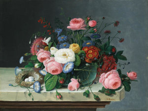 Severin Roesen - Still Life with Flowers and Bird's Nest, after 1860