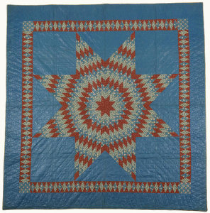 unknown American - Lone Star Quilt Top - Red, White and Blue, ca. 1850
