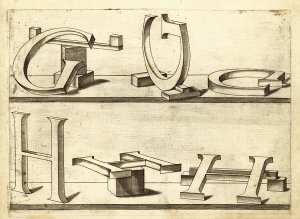 Hans Lencker - Perspectiva Literaria, plate 5: letters G and H, 1567