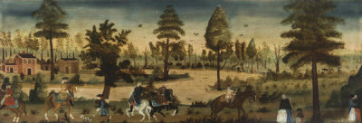 Winthrop Chandler - Landscape with Riding and Walking Figures, a River, and a Village, ca. 1770-1780
