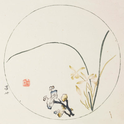 Ten Bamboo Studio - Orchids and Lingzhi Fungi in Round Design, 1633 (Ming Dynasty)
