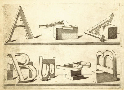 Hans Lencker - Perspectiva Literaria, plate 2: letters A and B, 1567