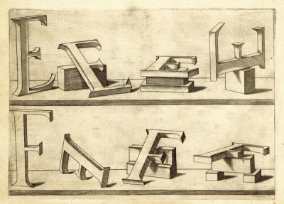 Hans Lencker - Perspectiva Literaria, plate 4: letters E and F, 1567