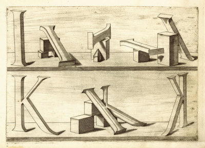 Hans Lencker - Perspectiva Literaria, plate 6: letters I and K, 1567