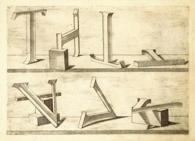 Hans Lencker - Perspectiva Literaria, plate 11: letters T and V, 1567