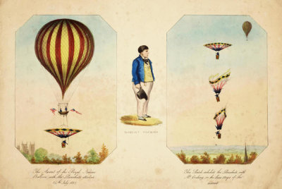 unknown British engraver - Robert Cocking; The Ascent of the Royal Nassau Balloon, with the Parachute attached, 1837